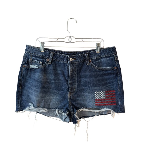 Old Navy OG High Rise Cut Off Shorts Plus Size 16 Embroidered Flag Americana - Picture 8 of 8